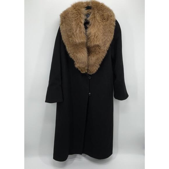 Vintage Coat 100% Wool Fur Collar Full Length Women’s 8 Chic Winter 70s Glam - Picture 1 of 10